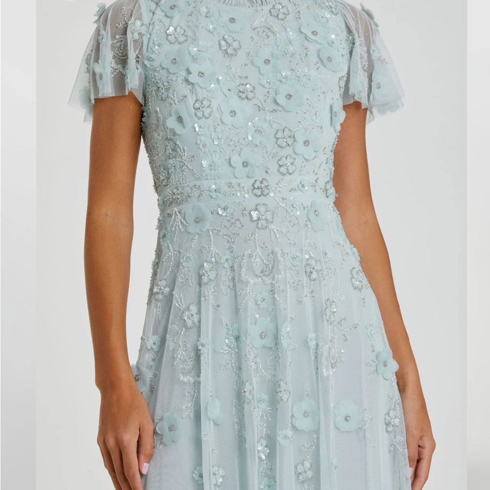 New | MAC DUGGAL
Blue Embellished High Neck Cap Sleeve A Line Dress | 9212 | 2 - Picture 2 of 10